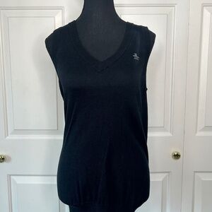 Original Penguin Black Knit Long V-Neck Vest Size M
